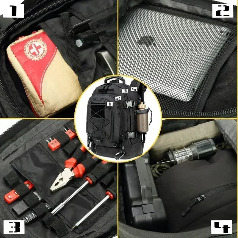 60L XL Tactical Backpack — MOLLE, Water-Resistant, Laptop Compartment