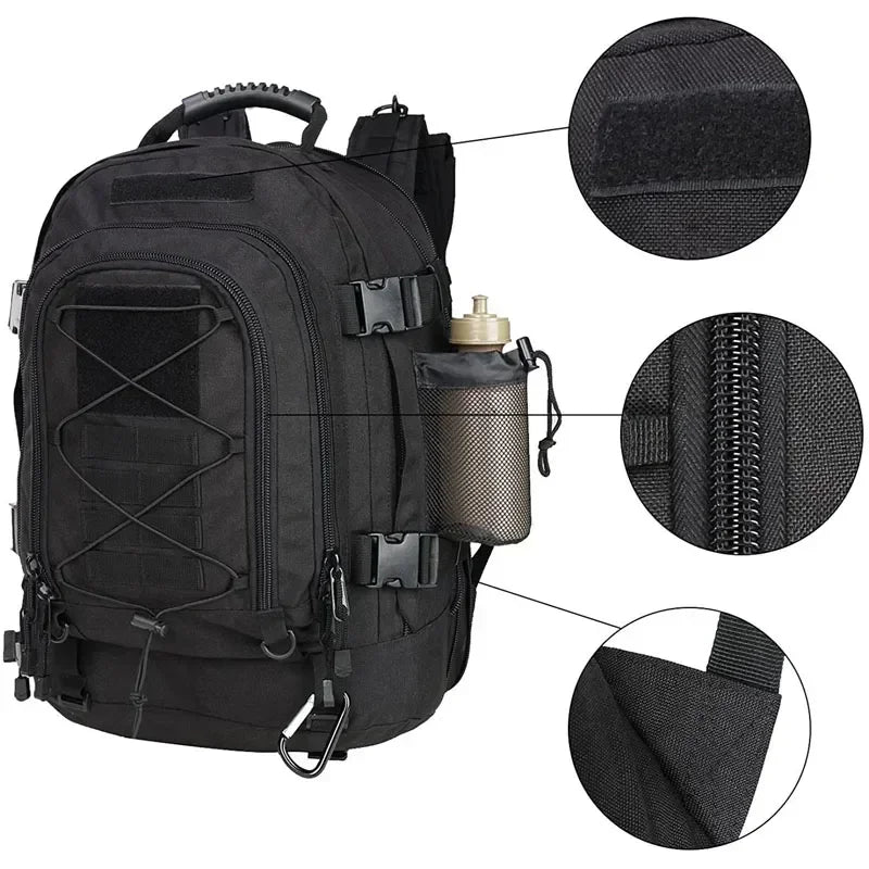 60L XL Tactical Backpack — MOLLE, Water-Resistant, Laptop Compartment