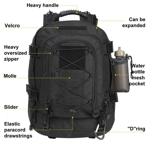 60L XL Tactical Backpack — MOLLE, Water-Resistant, Laptop Compartment