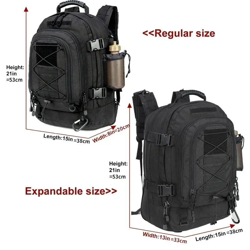 60L XL Tactical Backpack — MOLLE, Water-Resistant, Laptop Compartment